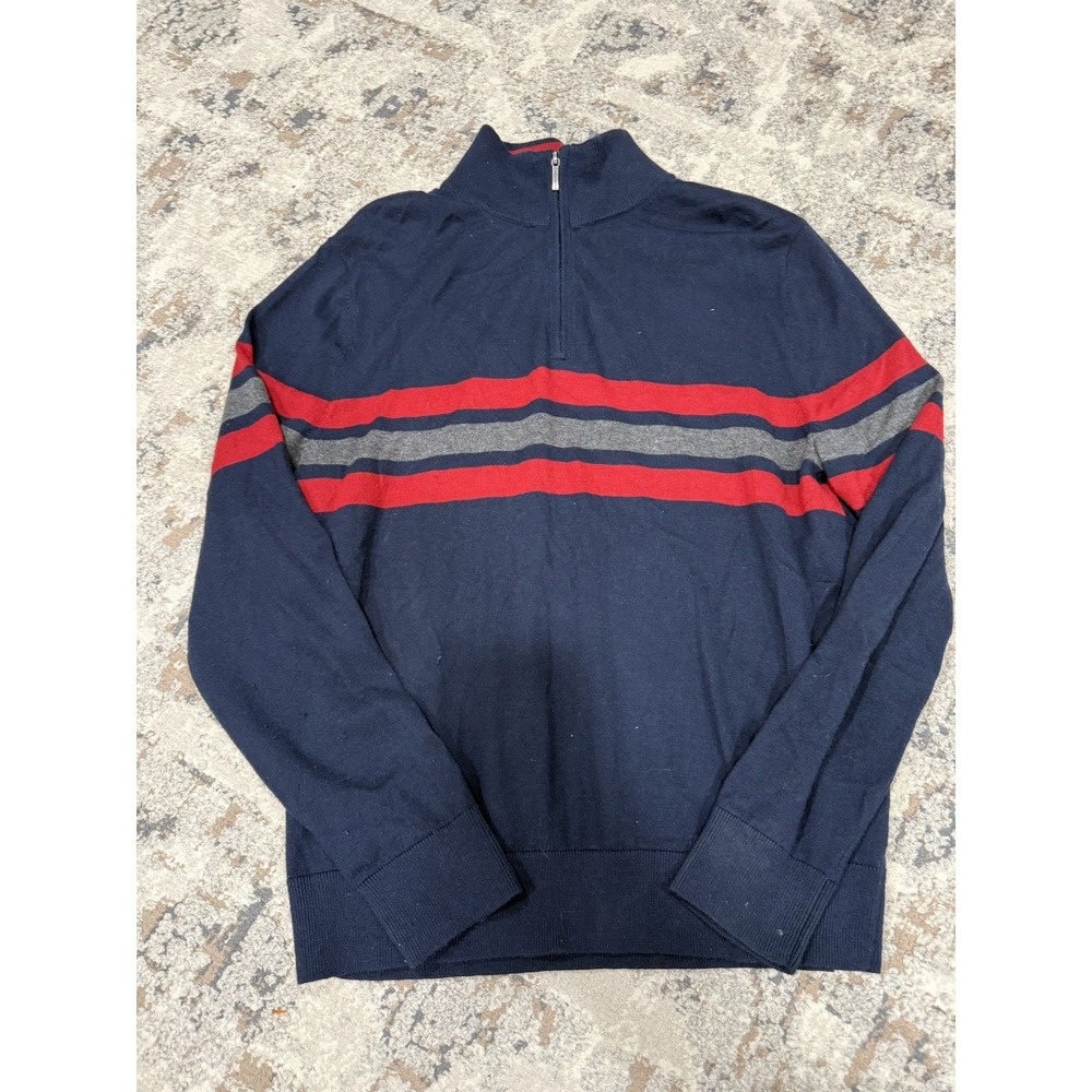 Brooks Brothers Wool Blend 1/4 Zip Mock Neck Sweater‎ Men's L Gray Stripes